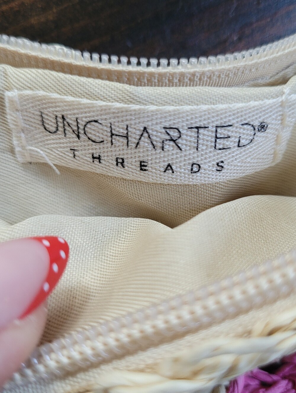 Uncharted Threads Tan Pink Blue  Rainbow Paper Straw-look Woven Crossbody Bag - Picture 7 of 12
